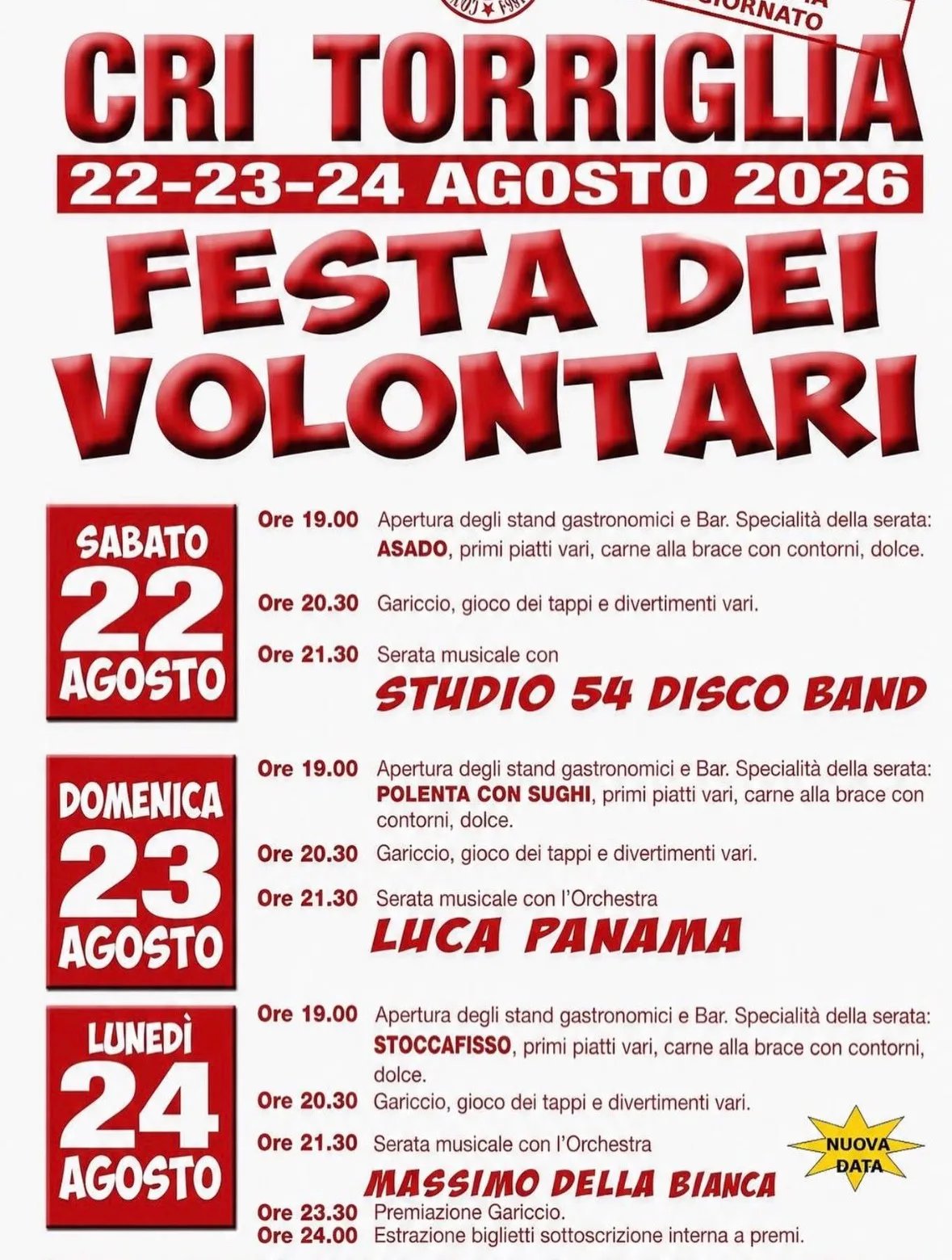 Locandina Festa dei Volontari CRI Torriglia 2026 a Torriglia (Genova)