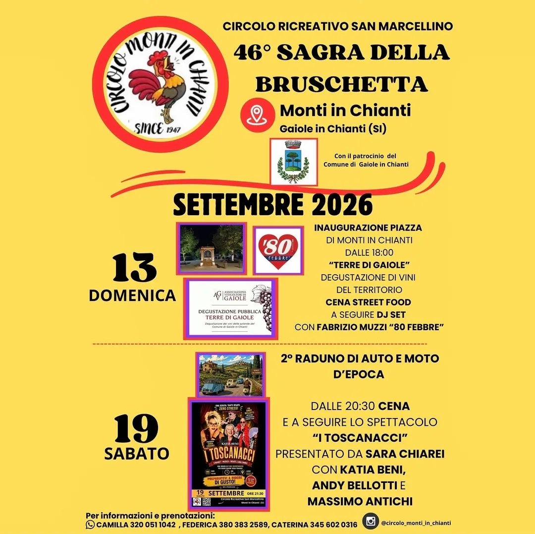Locandina 46ª Sagra della Bruschetta 2026 a Gaiole in Chianti (Siena)