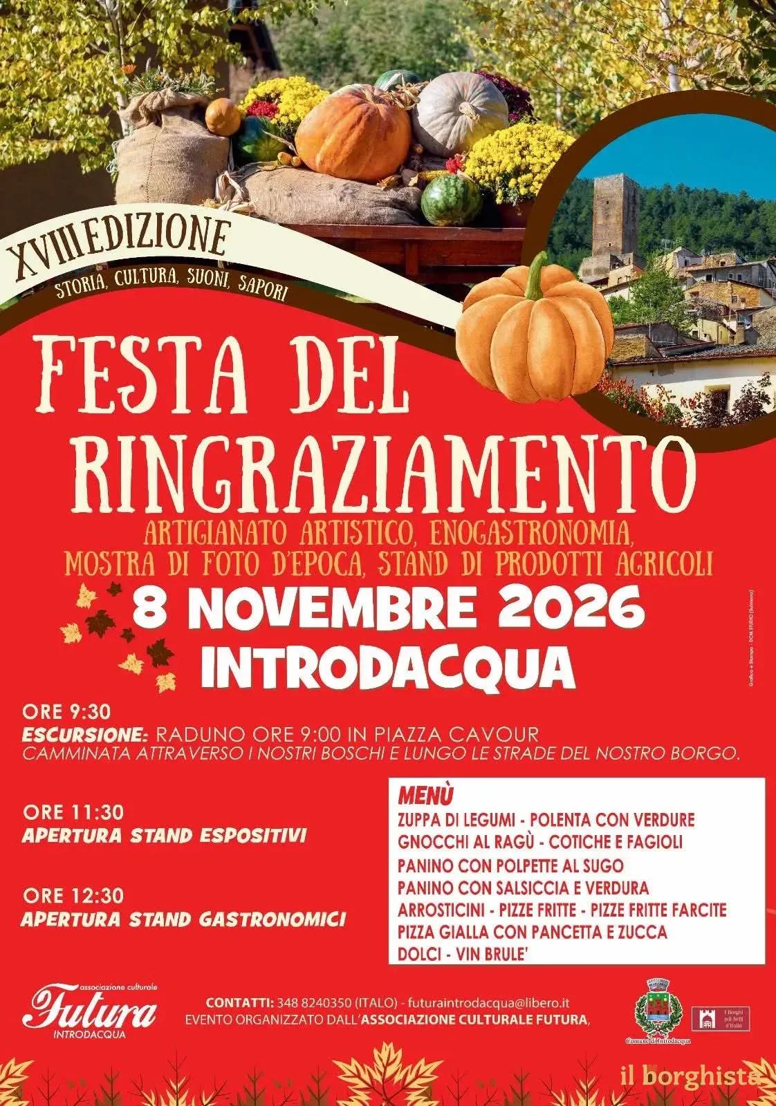 Locandina 18ª Festa del Ringraziamento 2026 a Introdacqua (L'Aquila)