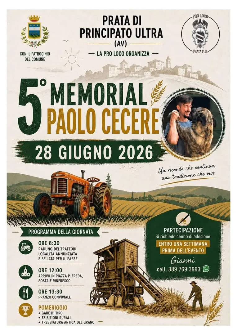 Locandina 5° Memorial Paolo Cecere 2026 a Prata di Principato Ultra (Avellino)