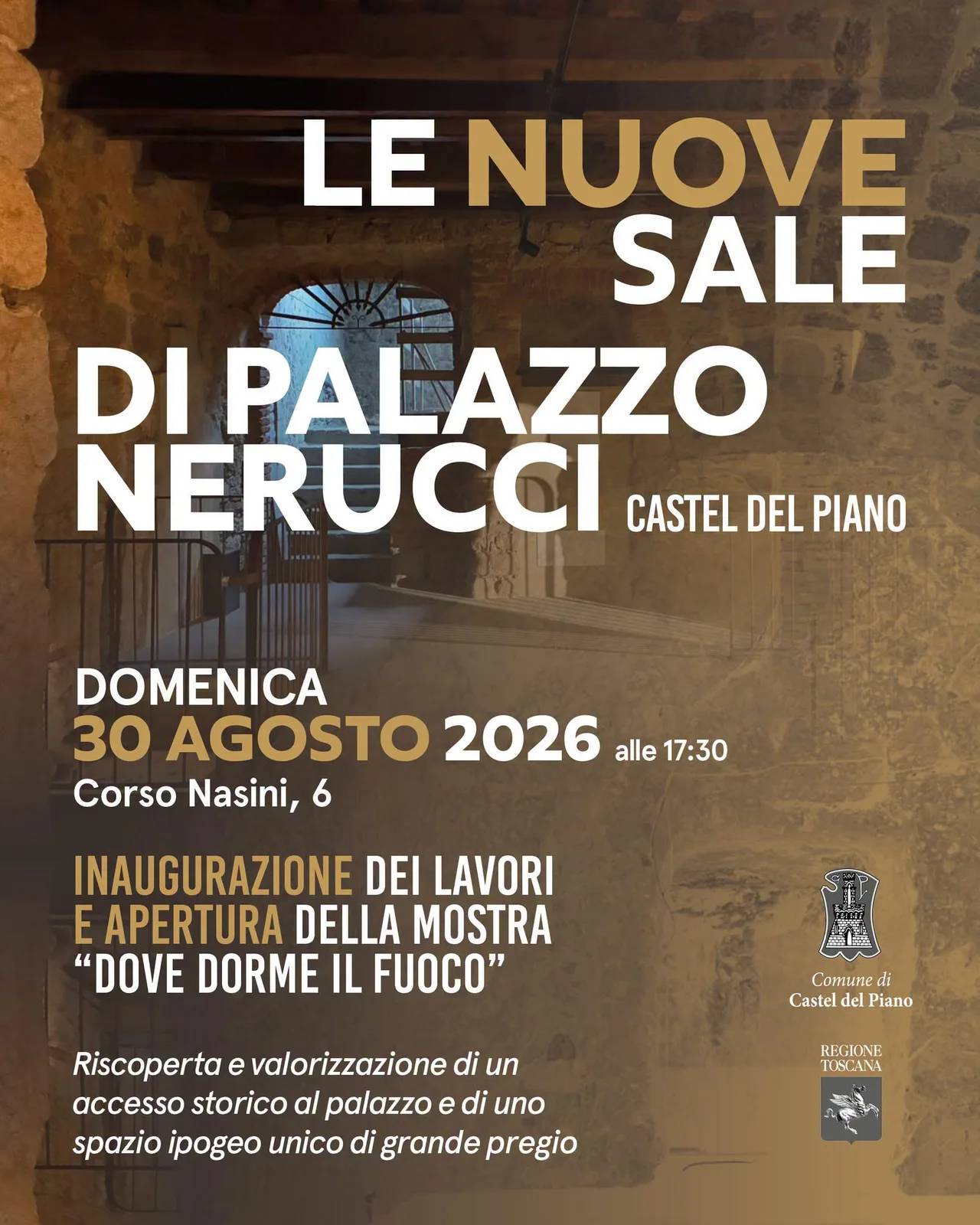 Locandina Inaugurazione Mostra Dove Dorme il Fuoco 2026 a Castel del Piano (Grosseto)