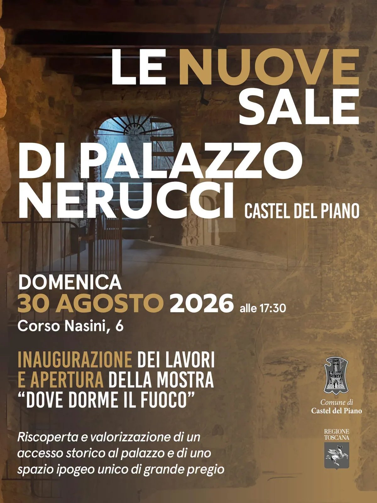 Locandina Inaugurazione Mostra Dove Dorme il Fuoco 2026 a Castel del Piano (Grosseto)