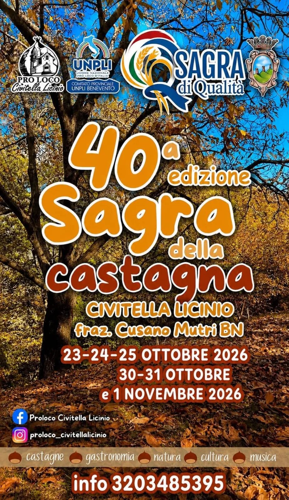 Locandina 40ª Sagra della Castagna 2026 a Cusano Mutri (Benevento)