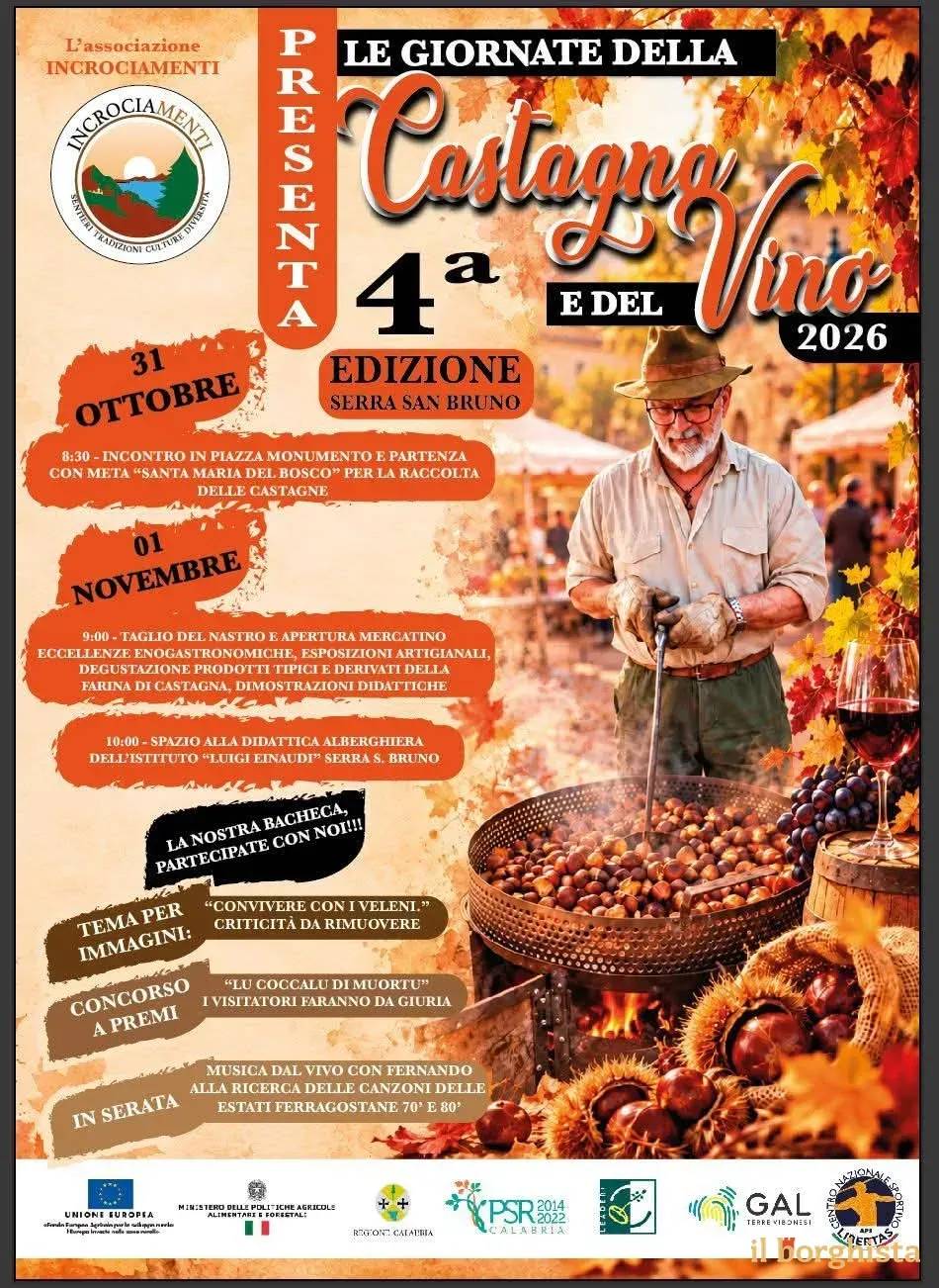 Locandina 4ª Le Giornate della Castagna e del Vino 2026 a Serra San Bruno (Vibo Valentia)