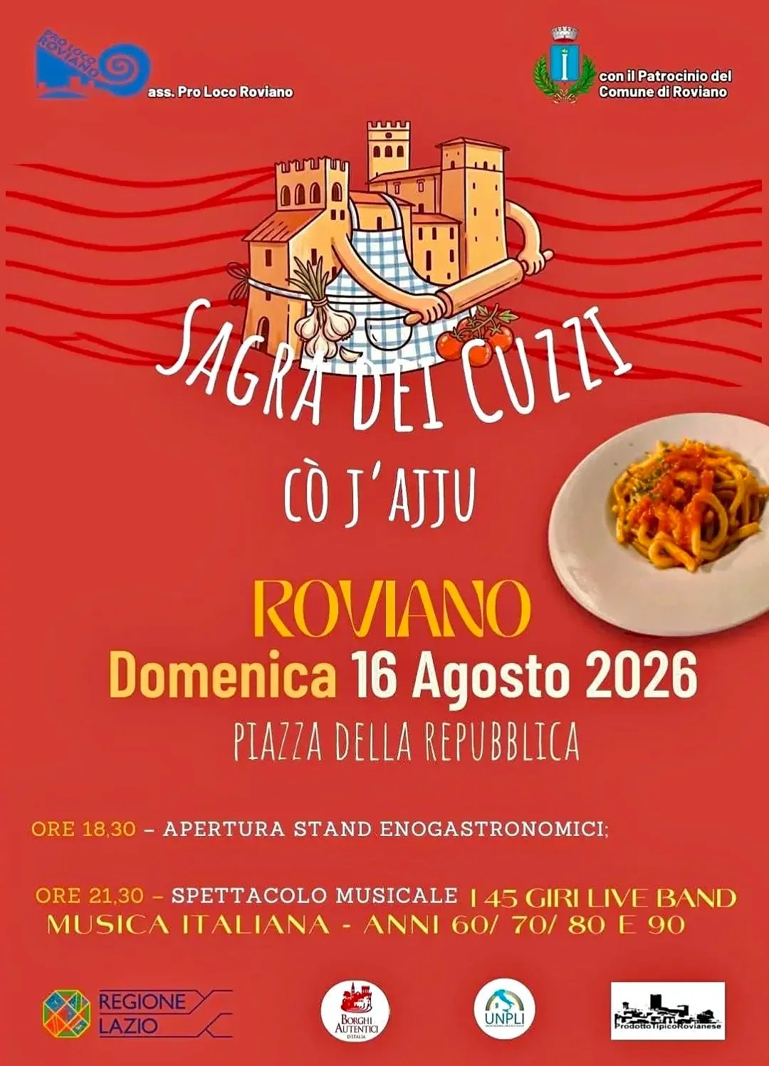 Locandina Sagra dei Cuzzi Cò J'Ajju 2026 a Roviano (Roma)