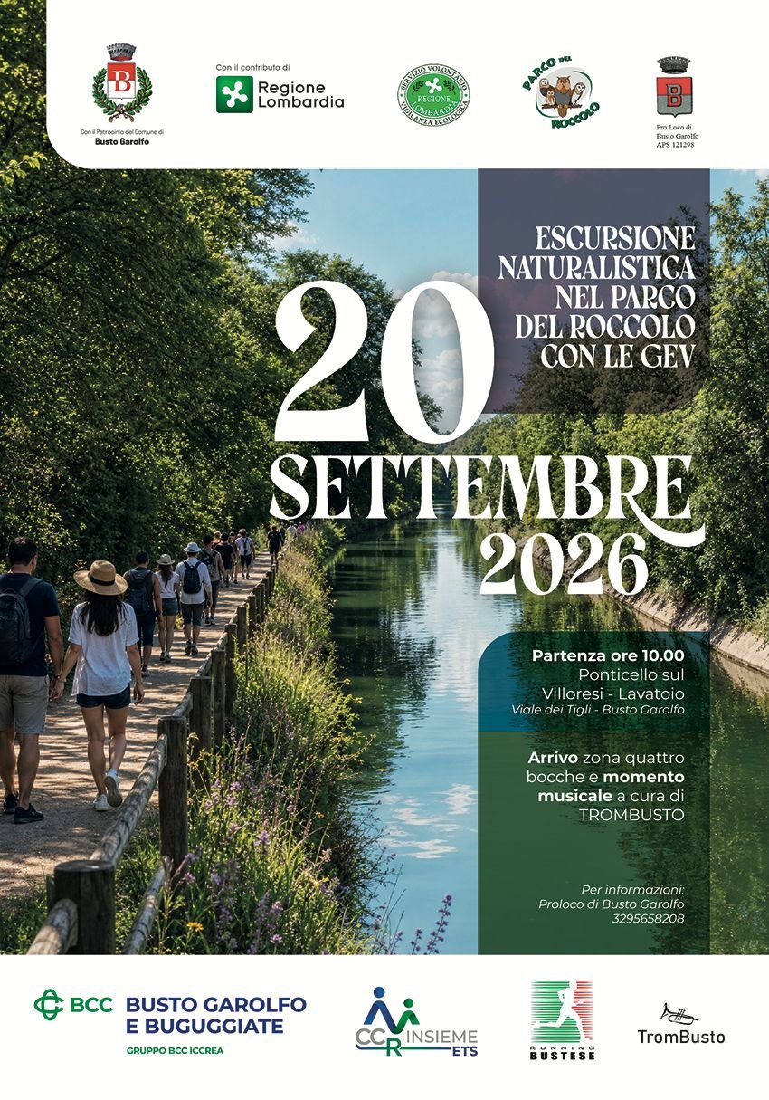 Locandina TromBusto porta la musica nel Parco del Roccolo: il 20 settembre una camminata tra natura, territorio e note a Busto Garolfo (Milano)