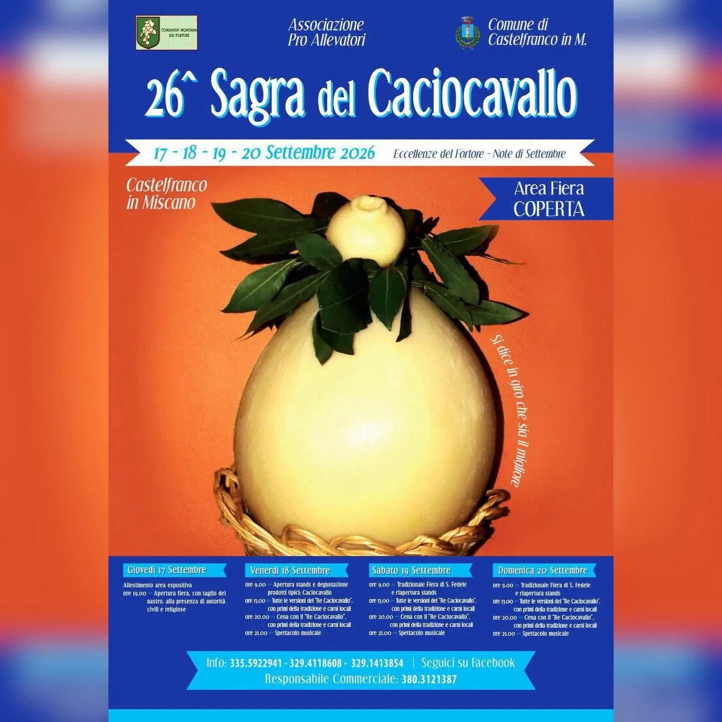 Locandina 26ª Sagra del Caciocavallo 2026 a Castelfranco in Miscano (Benevento)