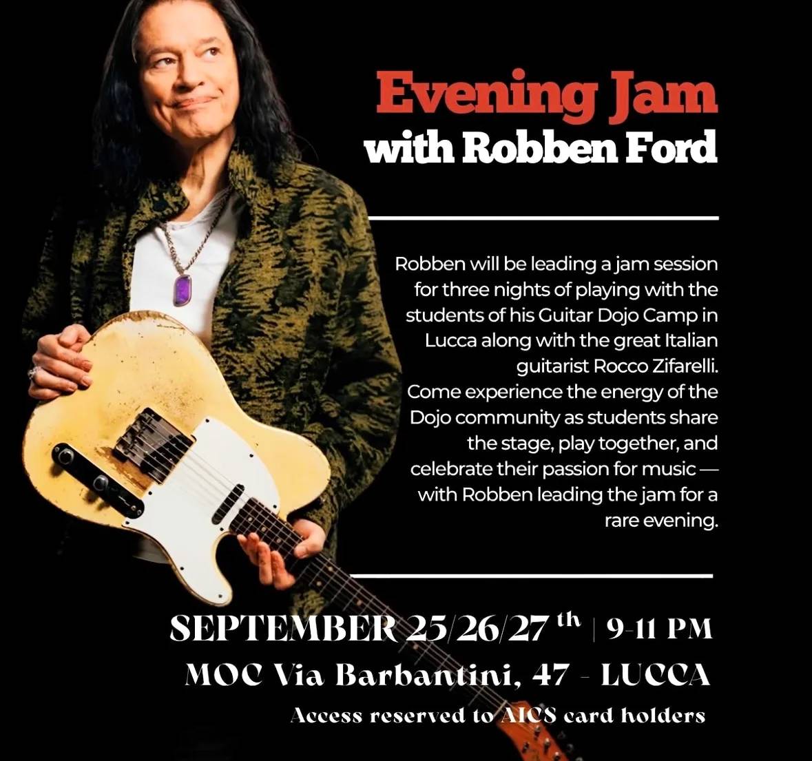 Locandina Evening Jam con Robben Ford 2026 a Lucca (LU)