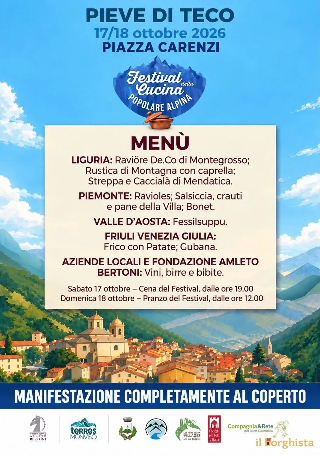 Locandina Festival della Cucina Popolare Alpina 2026 a Pieve di Teco (Imperia)