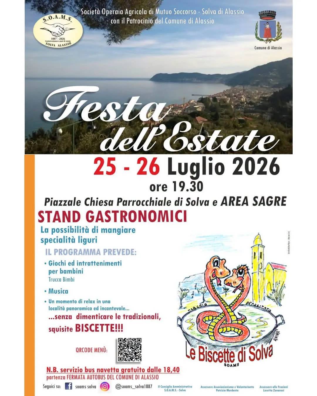 Locandina Festa dell'Estate 2026 a Solva a Alassio (Savona)