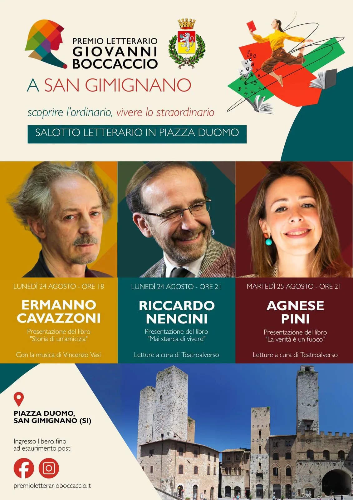 Locandina calendario eventi agosto 2026 a San Gimignano (Siena)