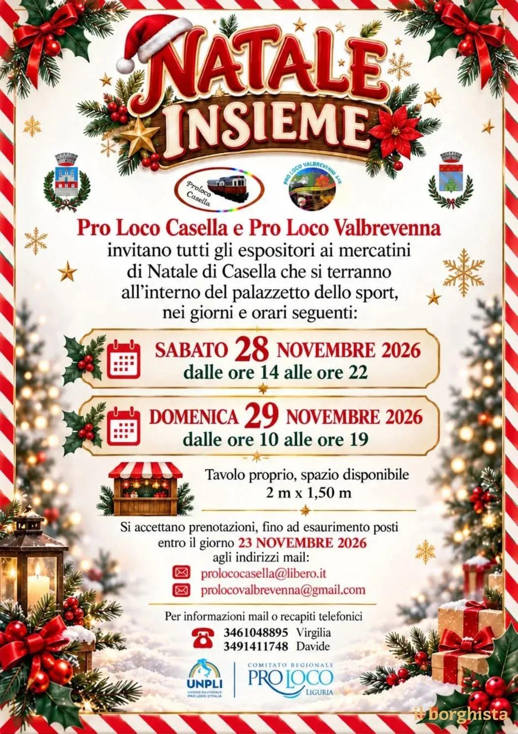 Locandina Natale Insieme – Mercatini di Natale 2026 a Casella (Genova)