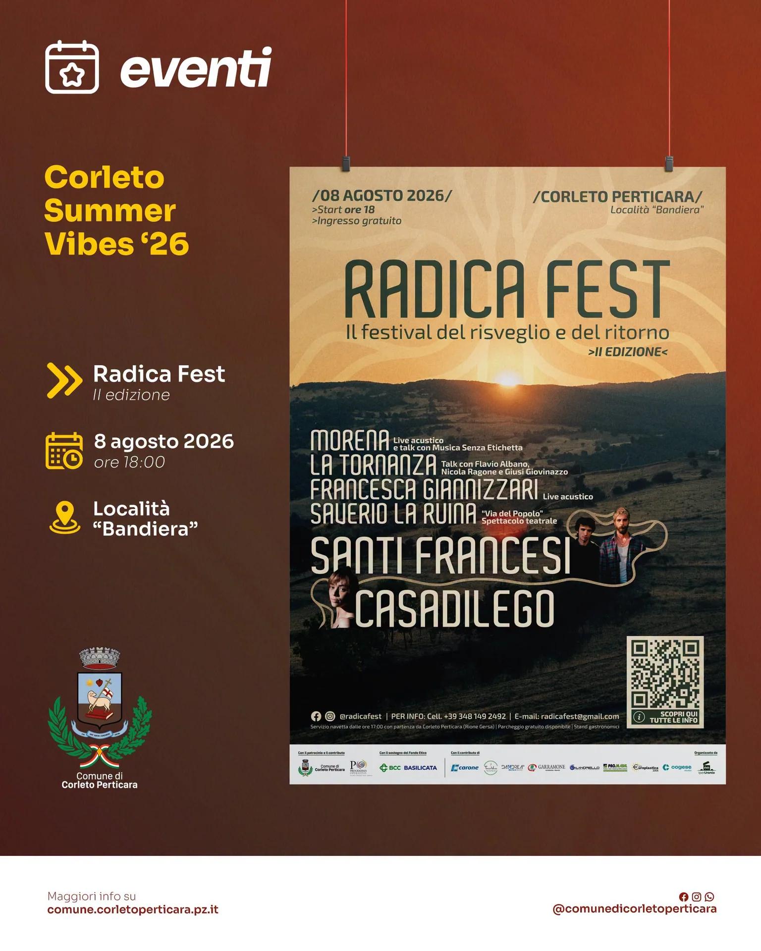 Locandina Radica Fest 2026 — Il festival del risveglio e del ritorno a Corleto Perticara (Potenza)