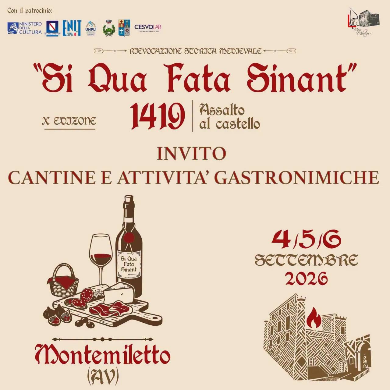 Locandina X Edizione Si Qua Fata Sinant 1419 Assalto al castello 2026 a Montemiletto (Avellino)