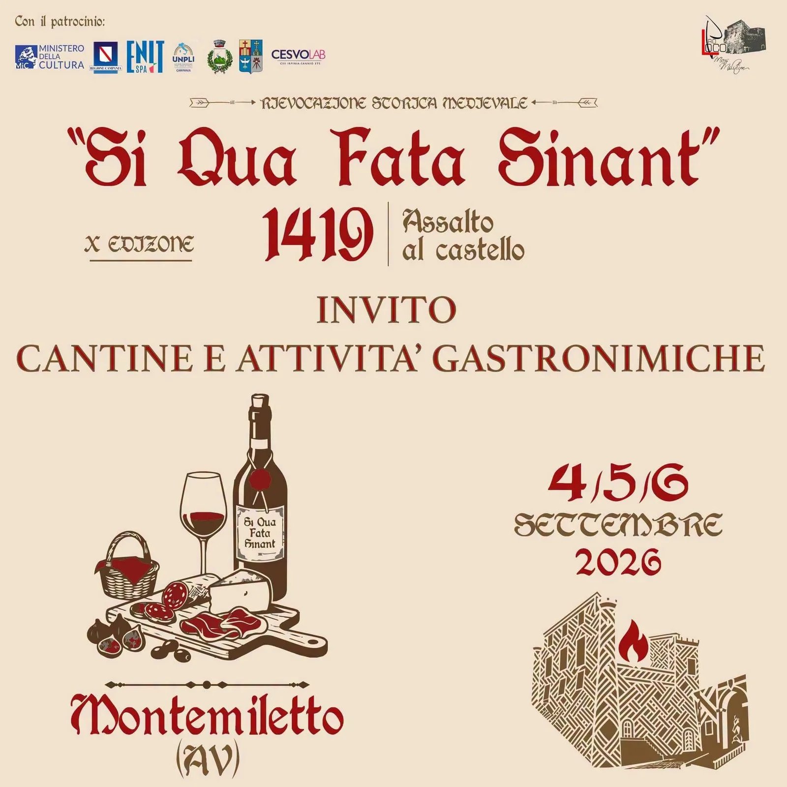Locandina X Edizione Si Qua Fata Sinant 1419 Assalto al castello 2026 a Montemiletto (Avellino)
