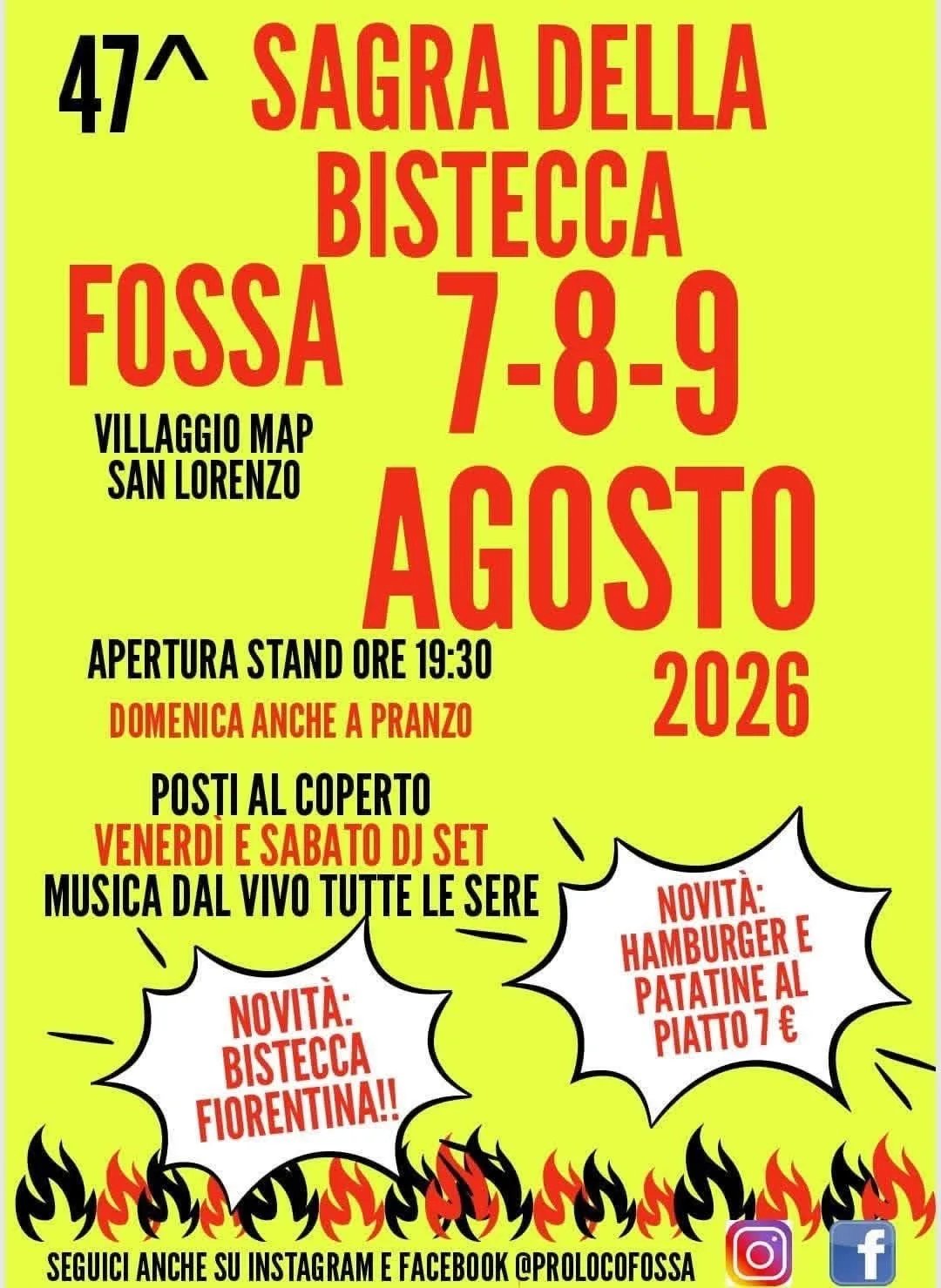 Locandina 47ª Sagra della Bistecca 2026 a Fossa (L'aquila)