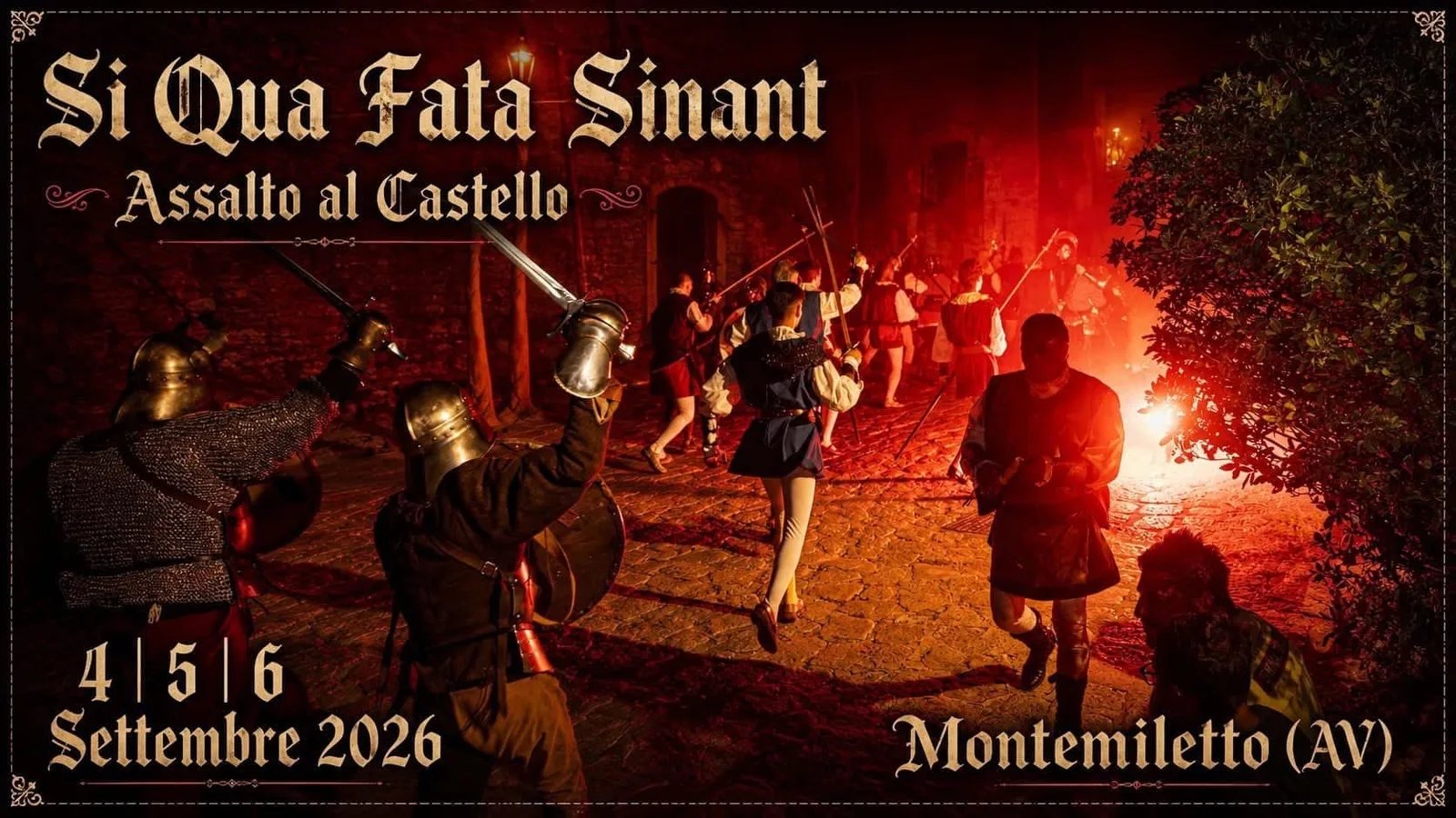 Locandina Si Qua Fata Sinant Assalto al Castello 2026 a Montemiletto (Avellino)