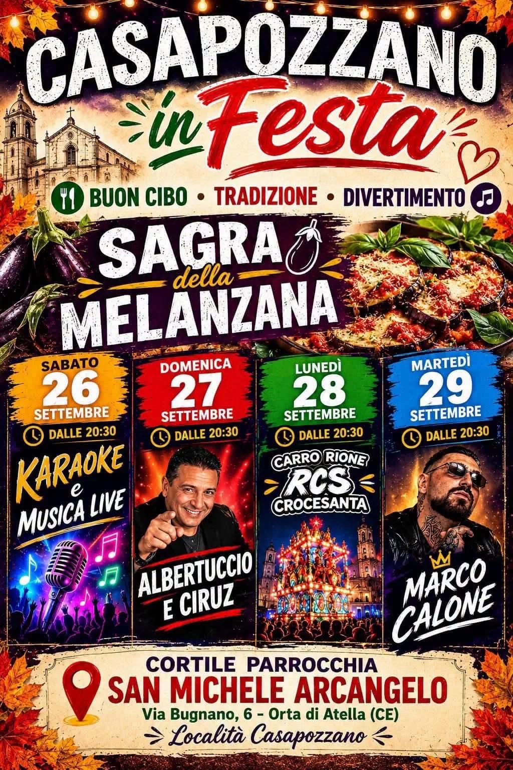 Locandina Sagra della Melanzana – Casapozzano in Festa 2026 a Orta di Atella (Caserta)