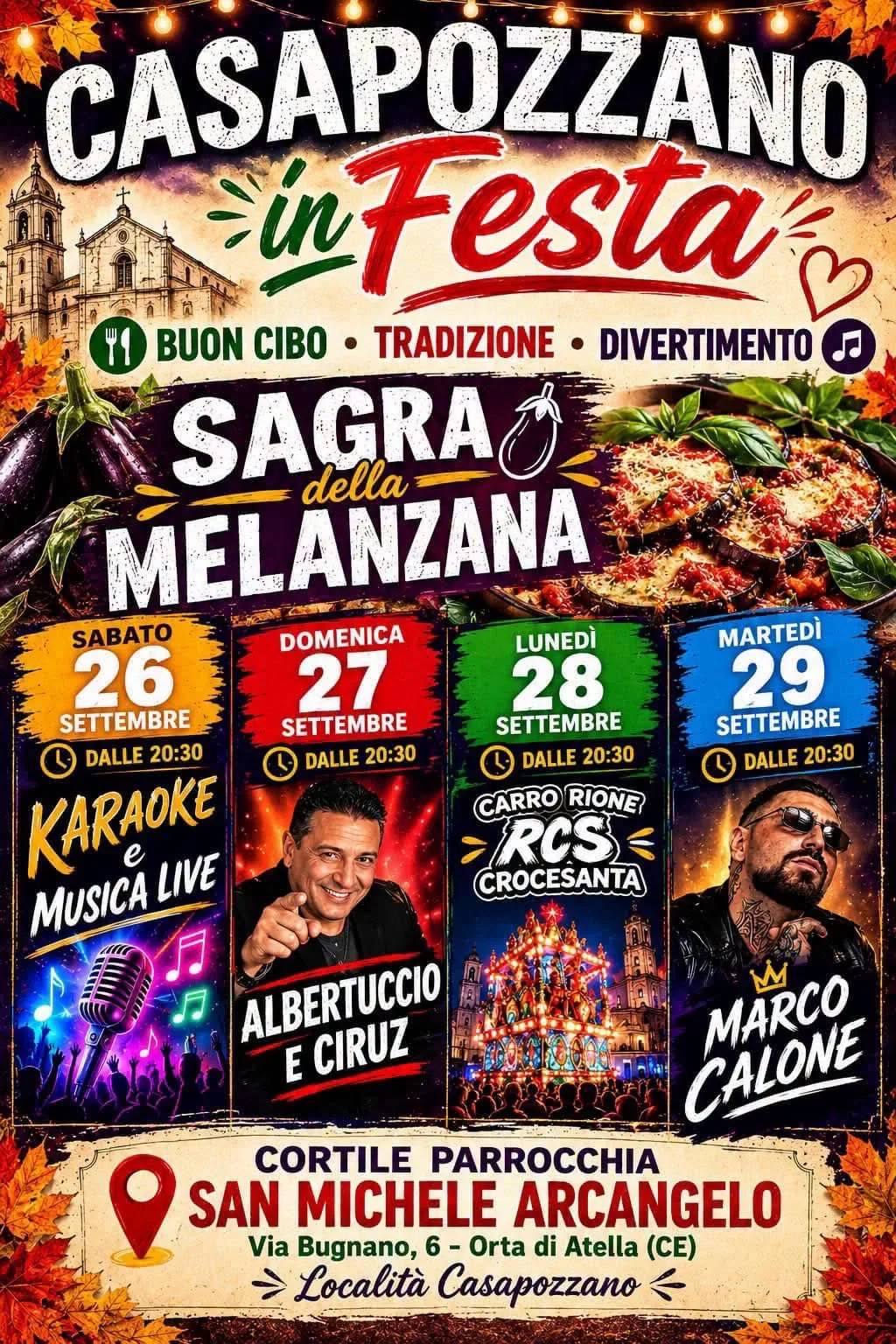 Locandina Sagra della Melanzana – Casapozzano in Festa 2026 a Orta di Atella (Caserta)