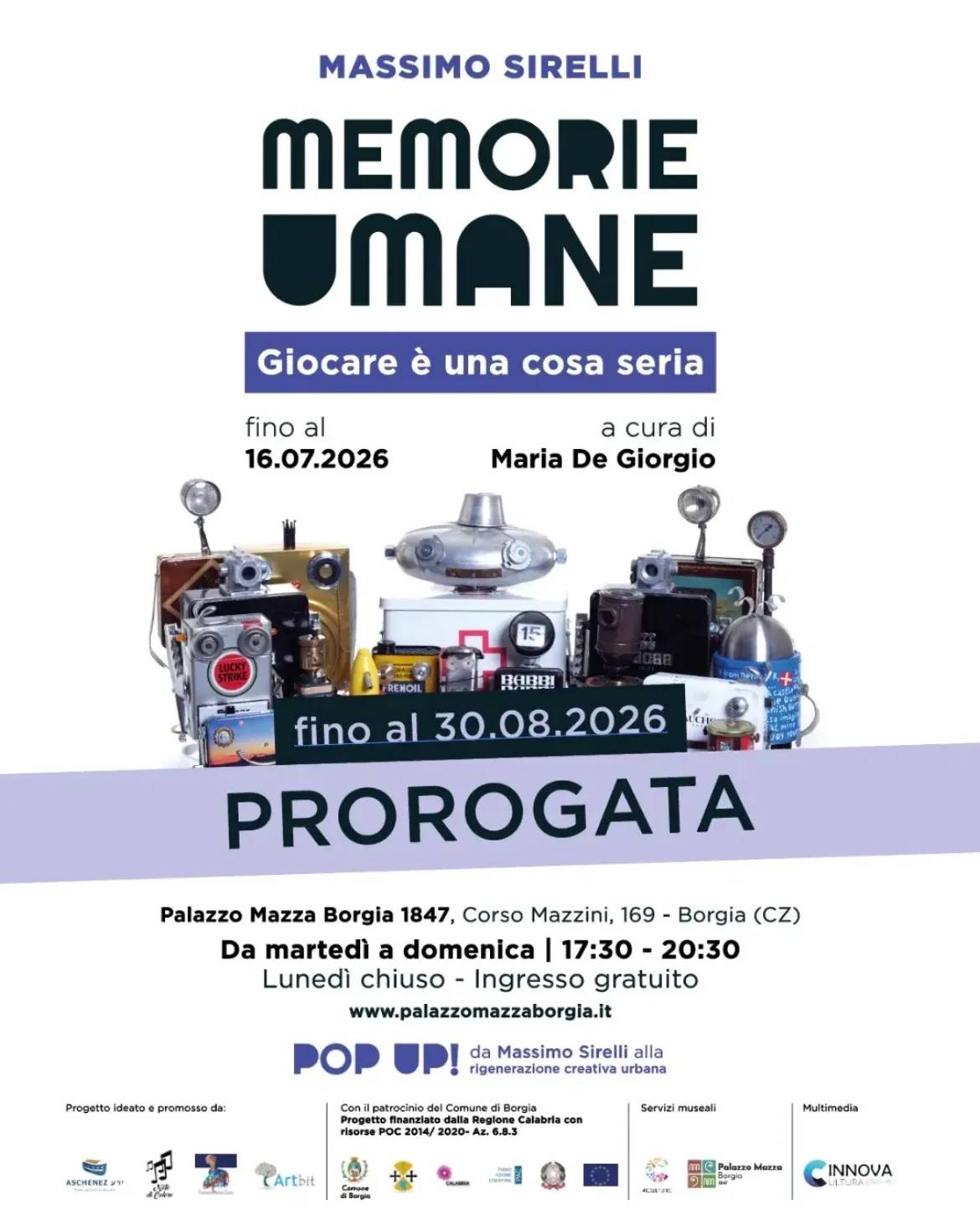 Locandina Massimo Sirelli Memorie Umane 2026 a Borgia (Catanzaro)