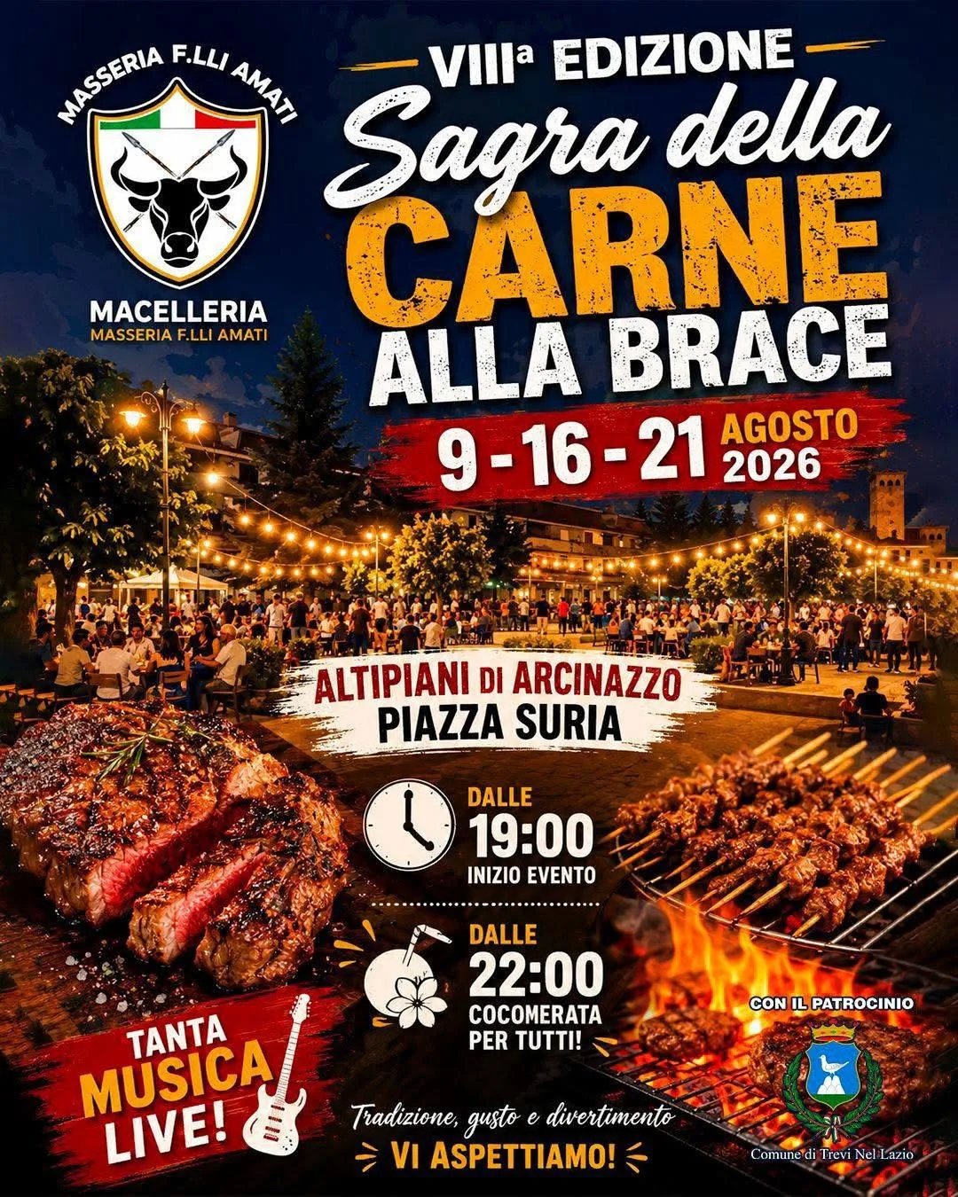 Locandina VIIIª Sagra della Carne alla Brace 2026 a Trevi nel Lazio (Frosinone)