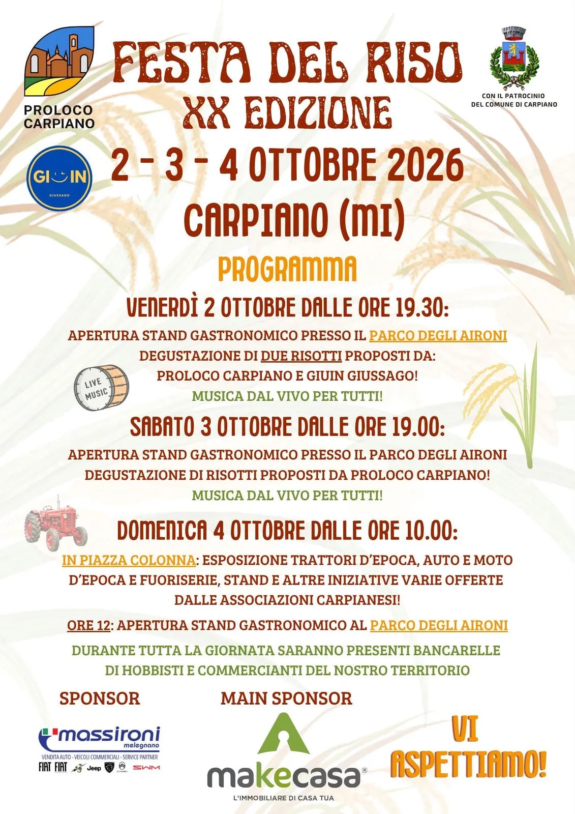 Locandina Festa del Riso — 20ª Edizione 2026 a Carpiano (Milano)