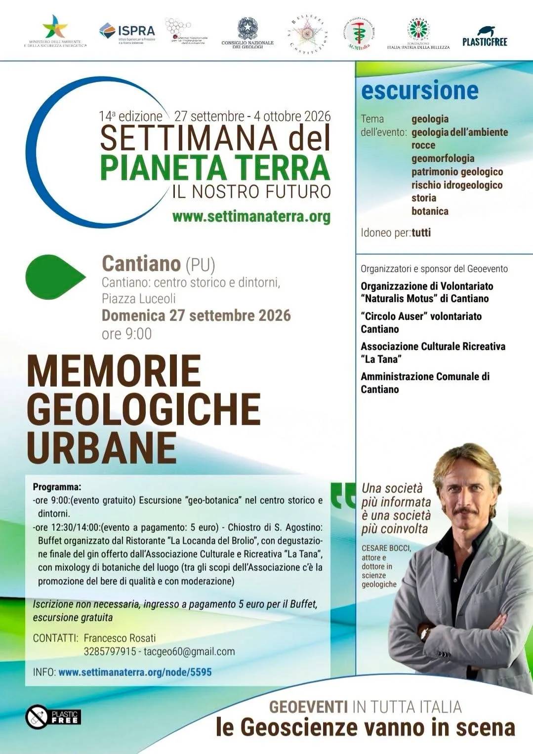 Locandina Memorie Geologiche Urbane — Escursione 2026 a Cantiano (Pesaro e Urbino)