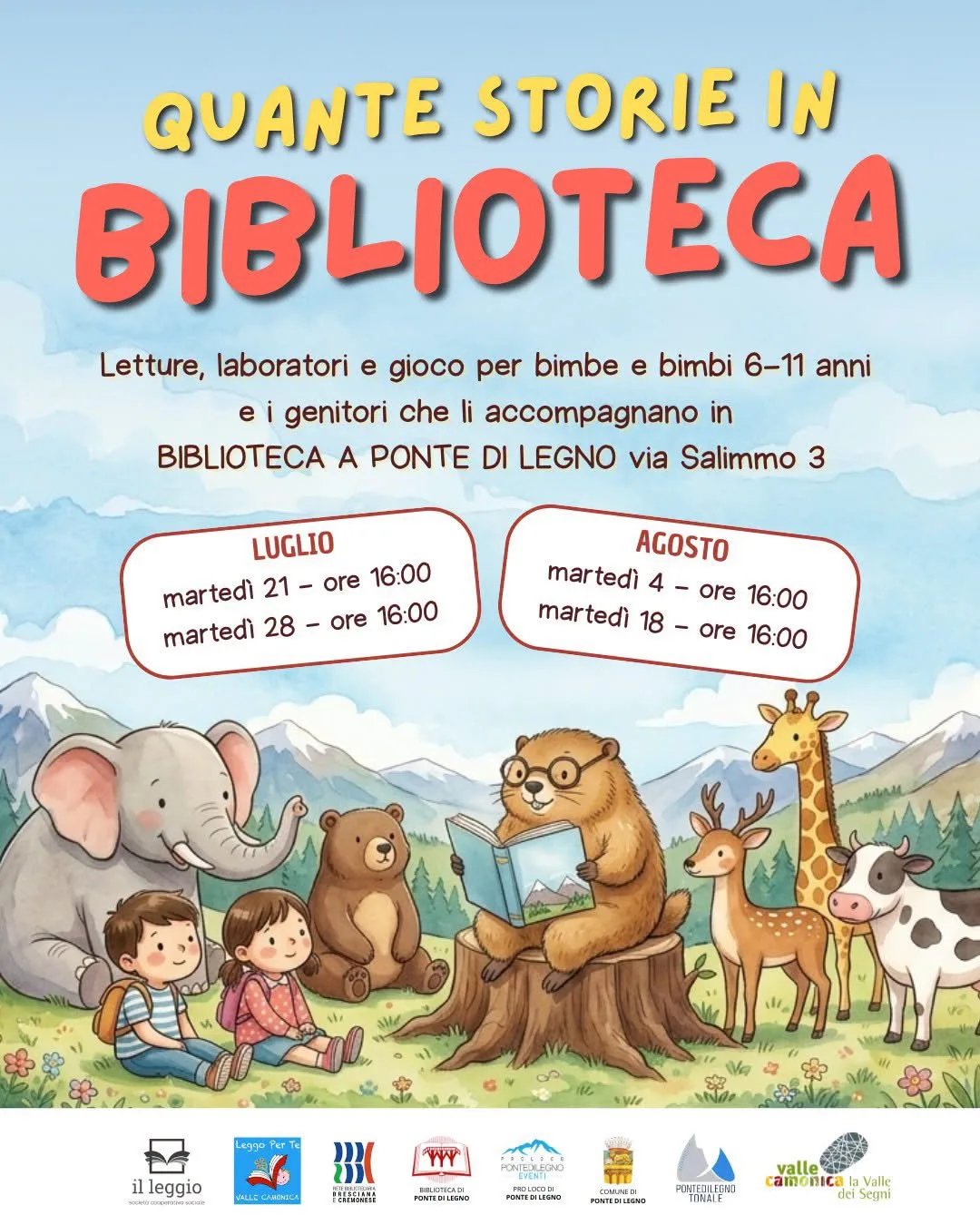 Locandina Quante Storie in Biblioteca 2027 a Ponte di Legno (Brescia)