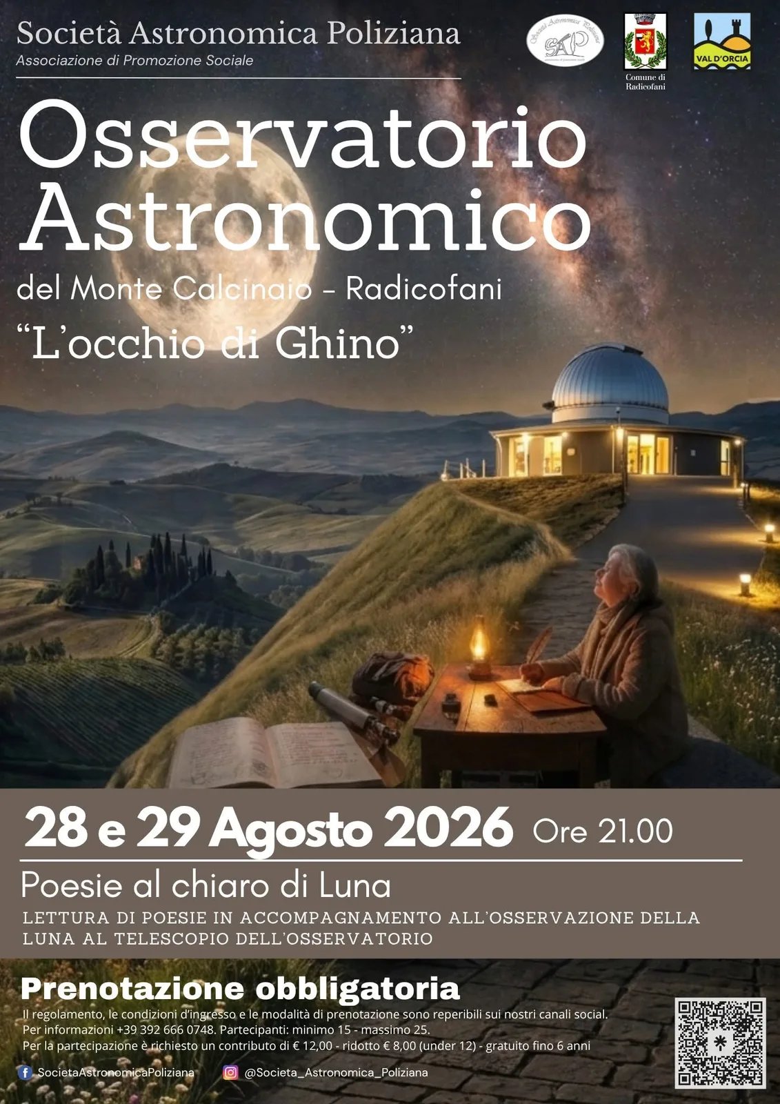 Locandina Osservatorio Astronomico Monte Calcinaio - Poesie al chiaro di Luna 2026 a Radicofani (Siena)