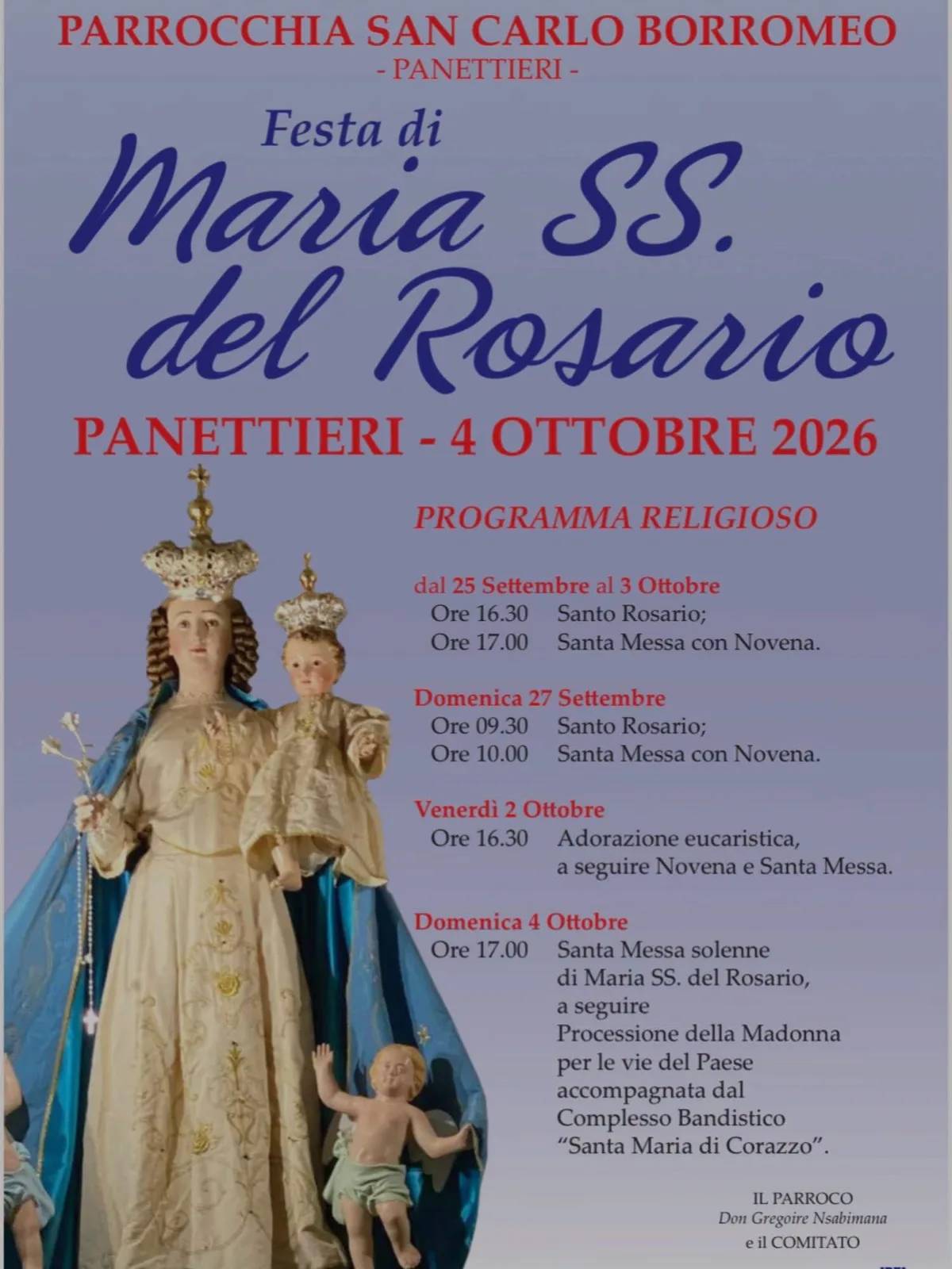 Locandina Festa di Maria SS. del Rosario 2026 a Panettieri (Cosenza)