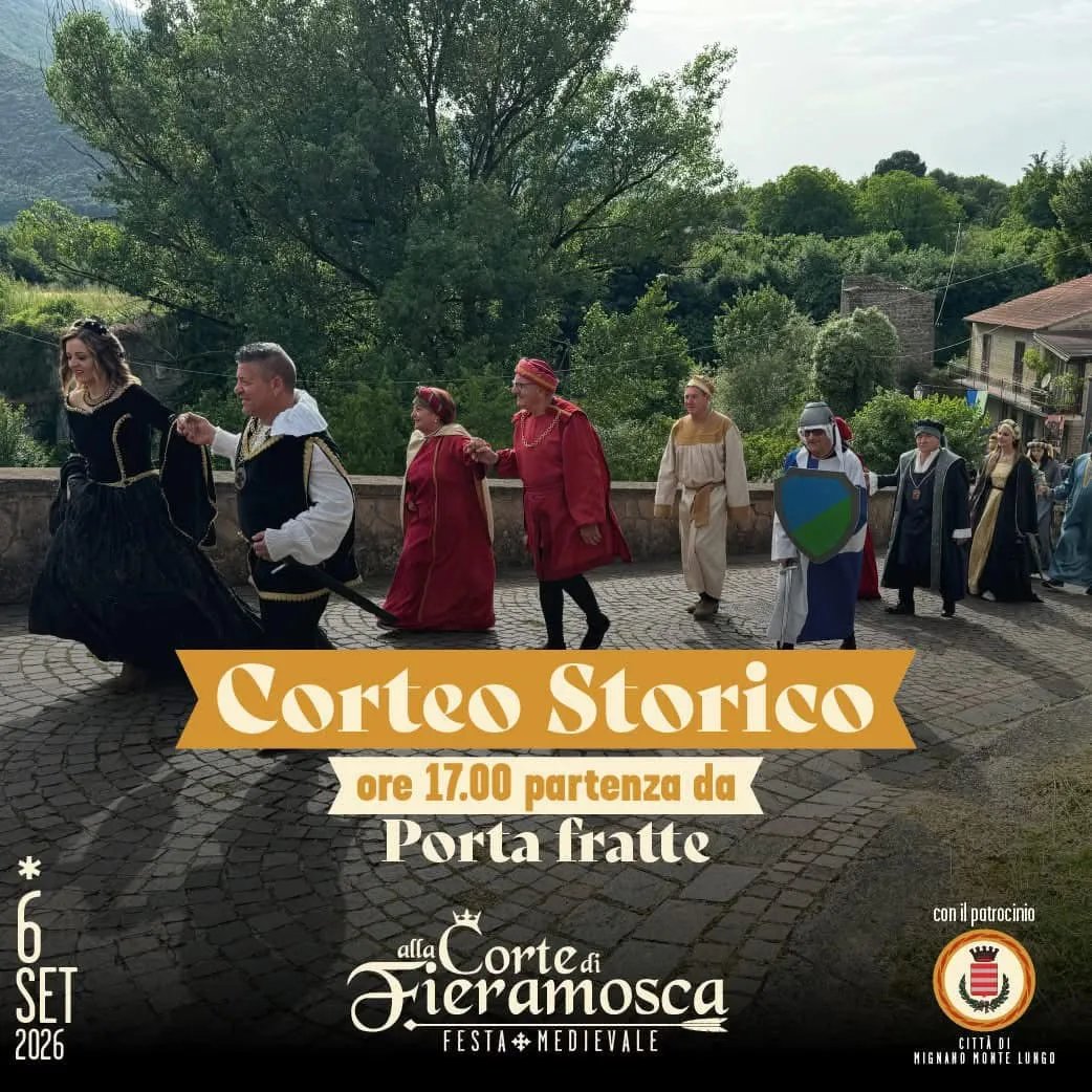 Locandina Corteo Storico alla Corte di Fieramosca 2026 a Mignano Monte Lungo (Caserta)