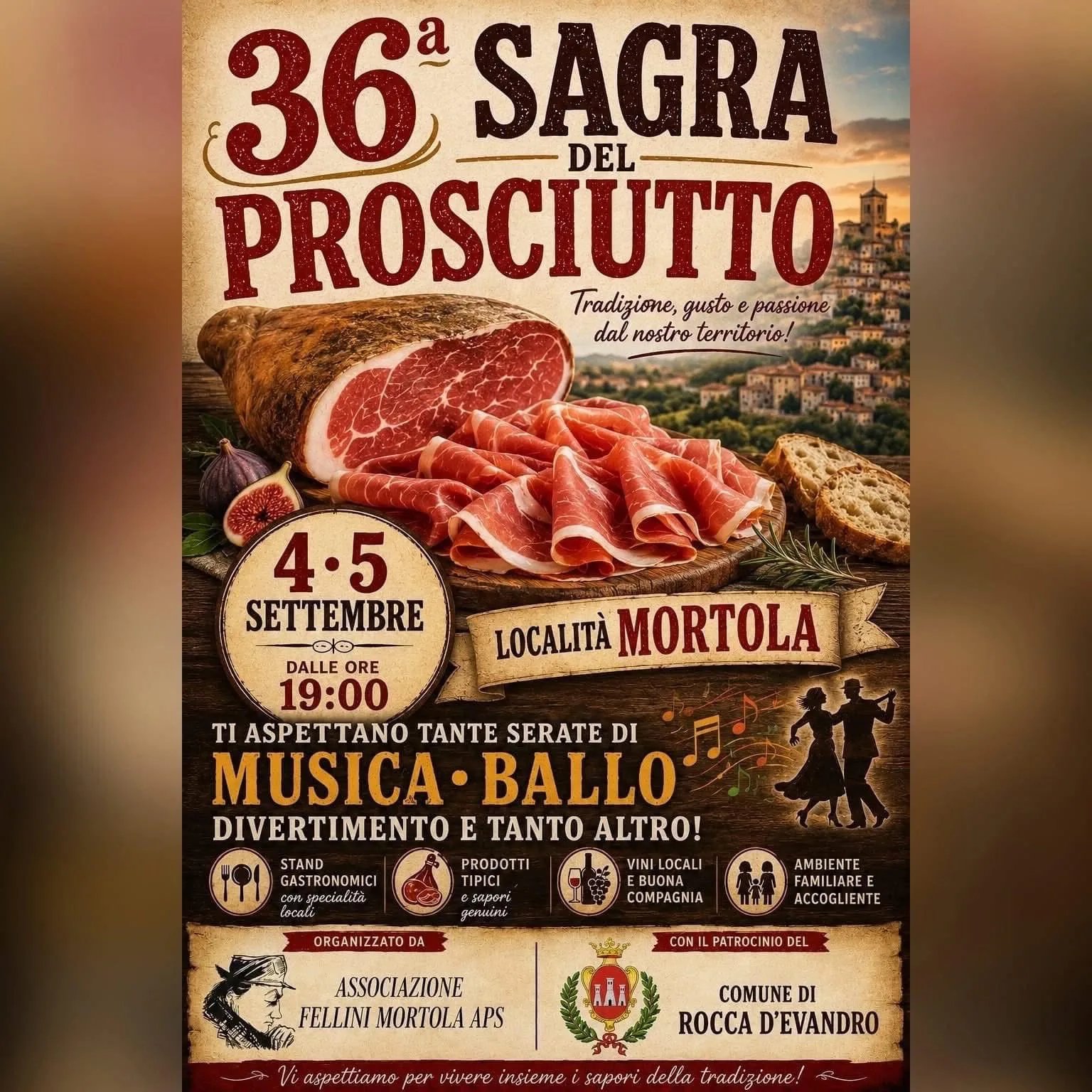 Locandina 36ª Sagra del Prosciutto 2026 a Rocca d'Evandro (Caserta)