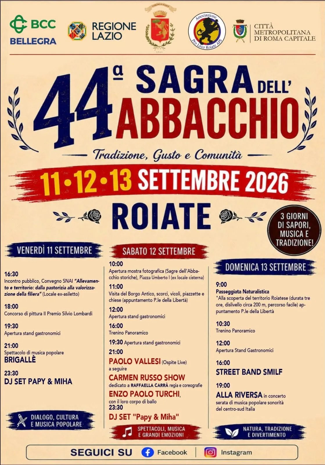 Locandina 44ª Sagra dell'Abbacchio 2026 a Roiate (Roma)