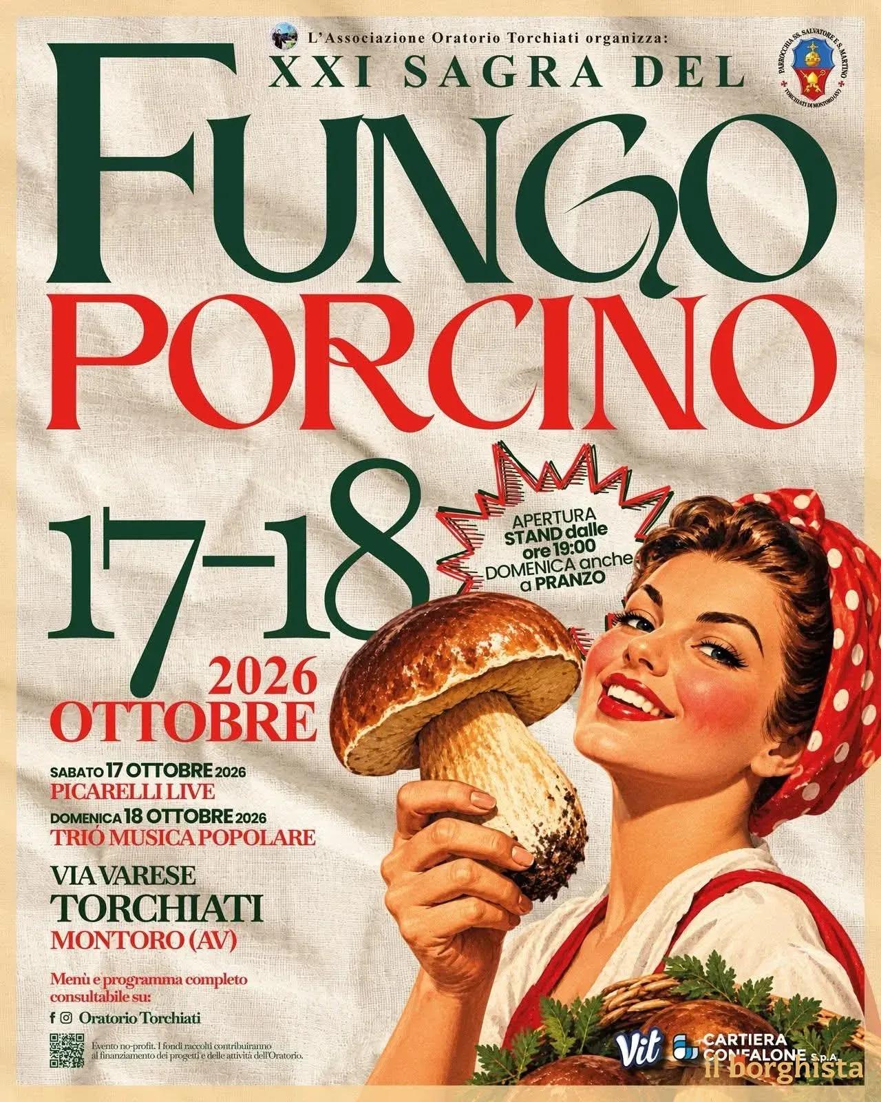 Locandina 21ª Sagra del Fungo Porcino 2026 a Montoro (Avellino)