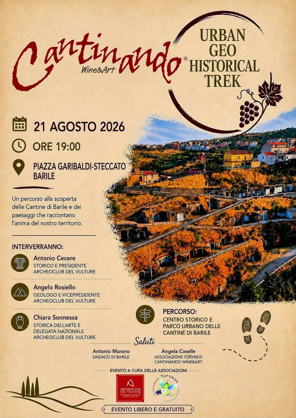 Locandina Cantinando Urban Geo Historical Trek 2026 a Barile (Potenza)