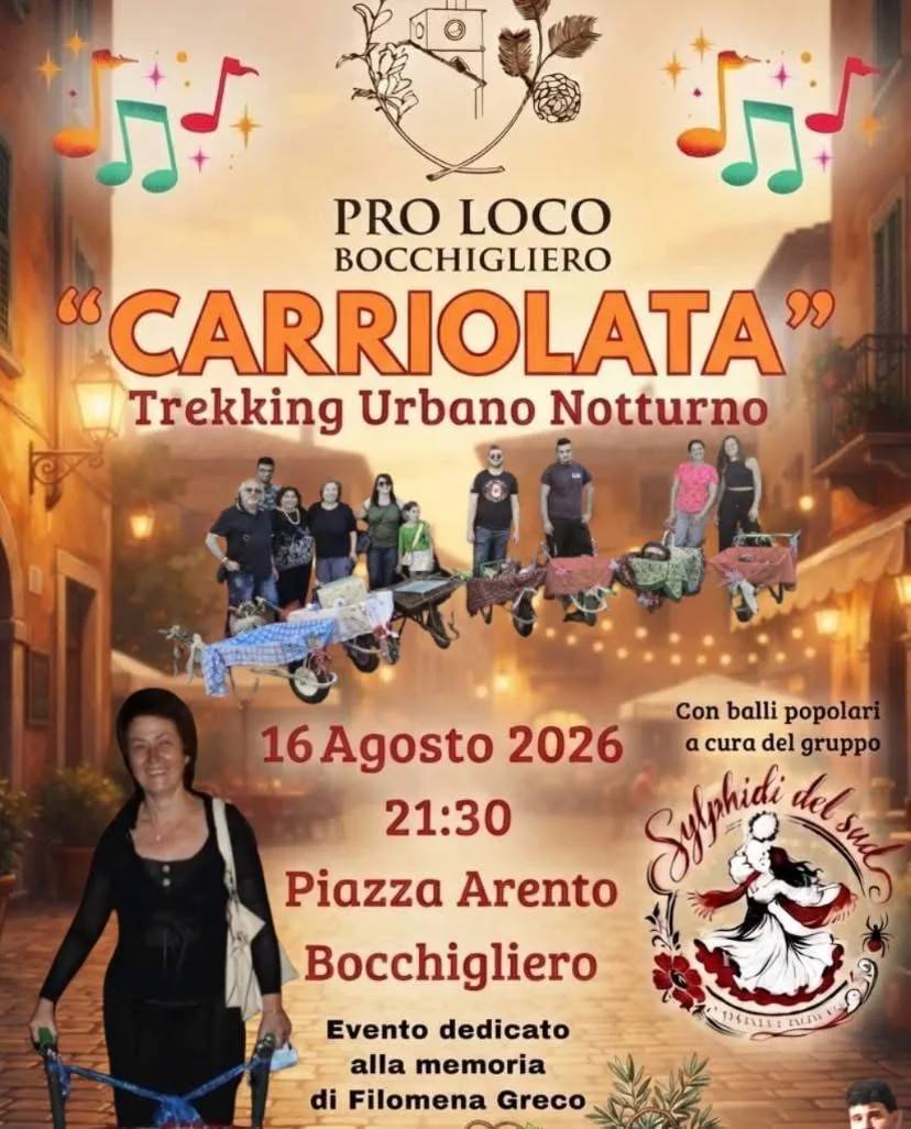 Locandina Carriolata Trekking Urbano Notturno 2026 a Bocchigliero (Cosenza)