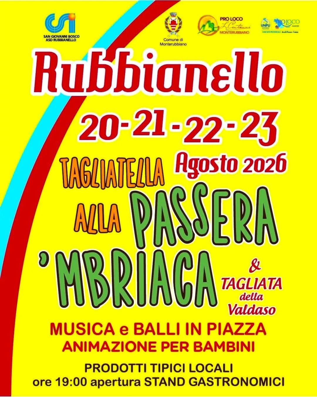 Locandina Rubbianello 20-23 Agosto 2026 Tagliatella alla Passera Mbria a Monterubbiano (Fermo)