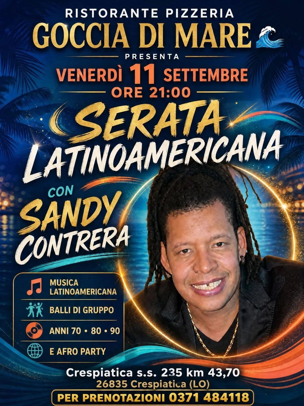 Locandina Serata Latinoamericana 2026 con Sandy Contrera a Crespiatica (Lodi)