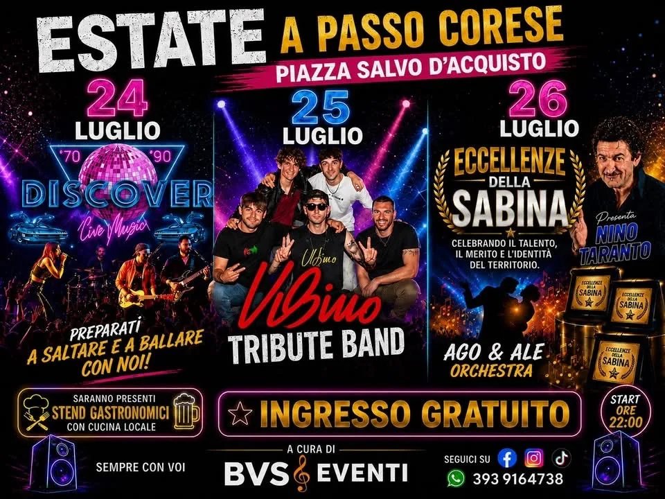 Locandina Estate a Passo Corese 2026 - 24 luglio Discover Live Music a Fara in Sabina (Rieti)
