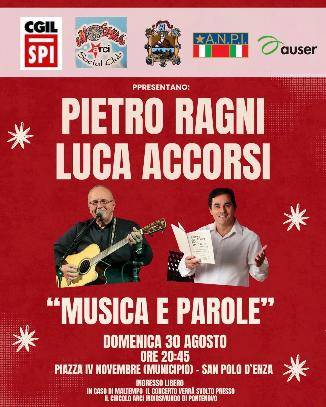 Locandina Musica e Parole — Pietro Ragni e Luca Accorsi 2026 a San Polo d'Enza (Reggio Emilia)