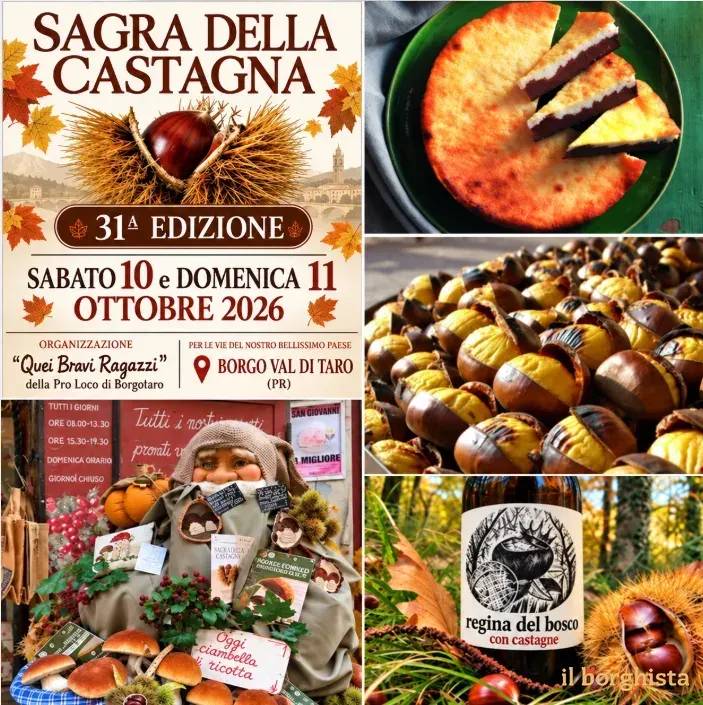 Locandina 31ª Sagra della Castagna 2026 a Borgo Val di Taro (Parma)
