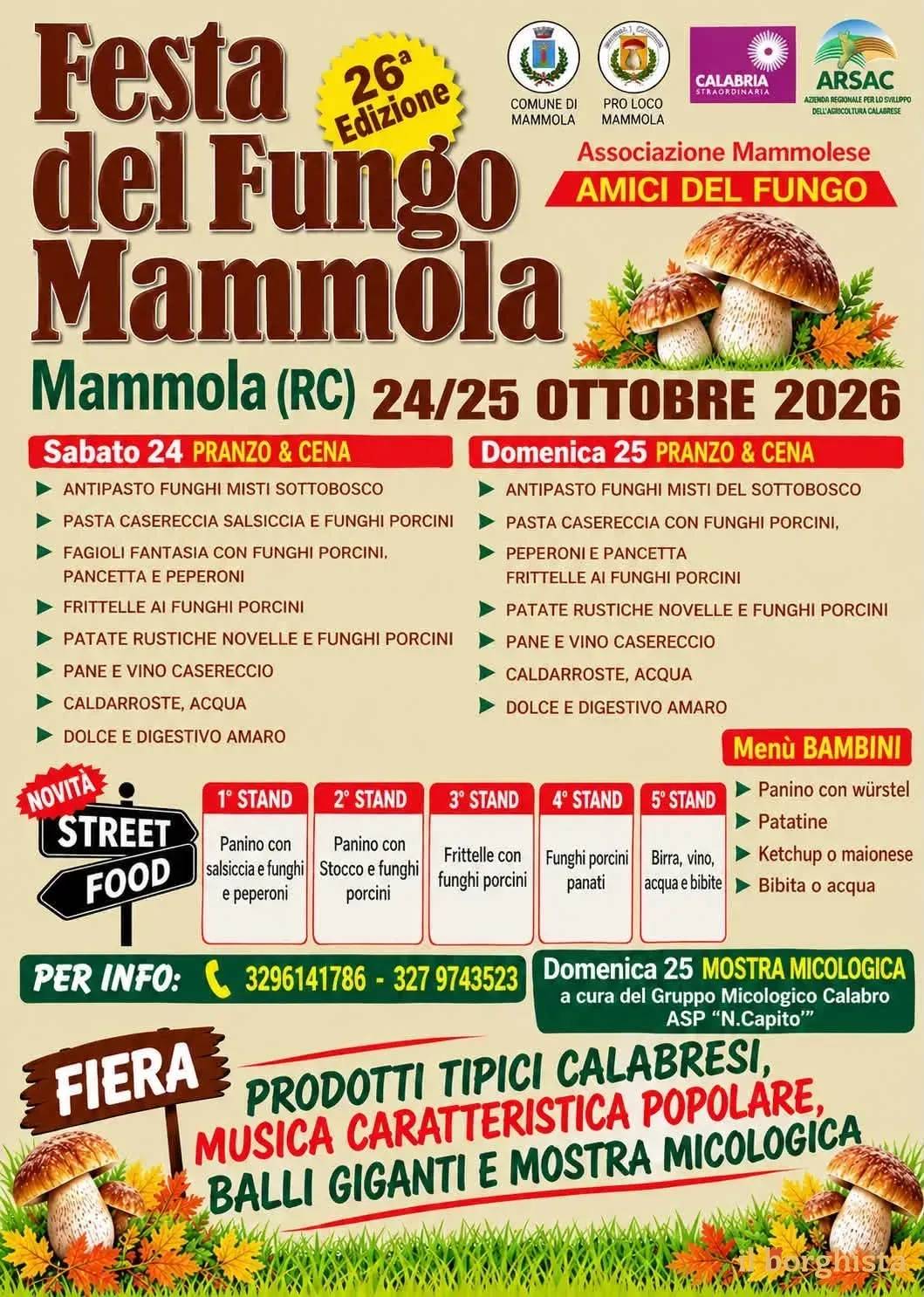 Locandina 26ª Festa del Fungo Mammola 2026 a Mammola (Reggio Calabria)