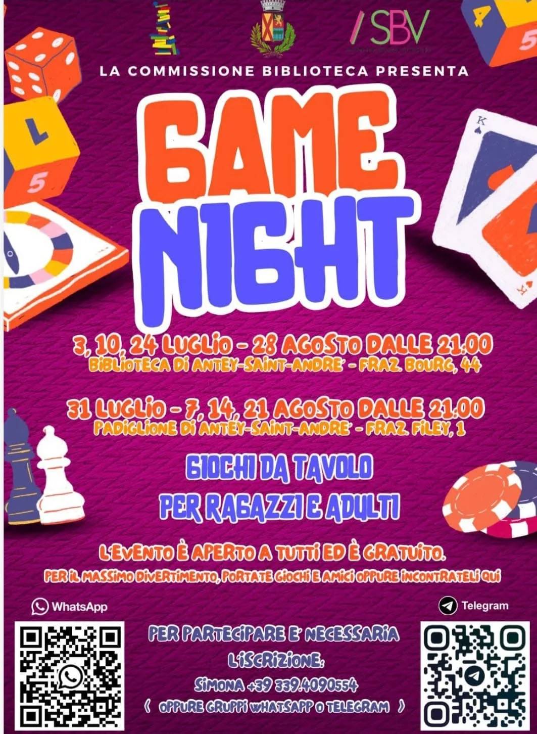 Locandina Game Night 2026 — Giochi da Tavolo a Antey-Saint-André (Valle d'aosta/vallée d'aoste)