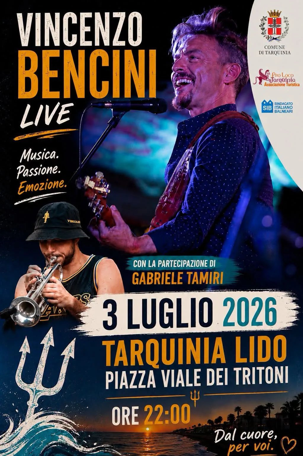 Locandina Vincenzo Bencini Live 2026 a Tarquinia (Viterbo)