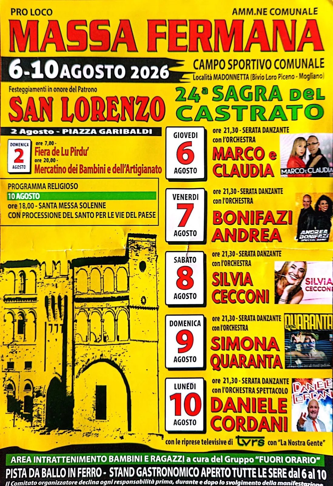 Locandina Santa Messa Solenne e Processione di San Lorenzo 2026 a Massa Fermana (Fermo)