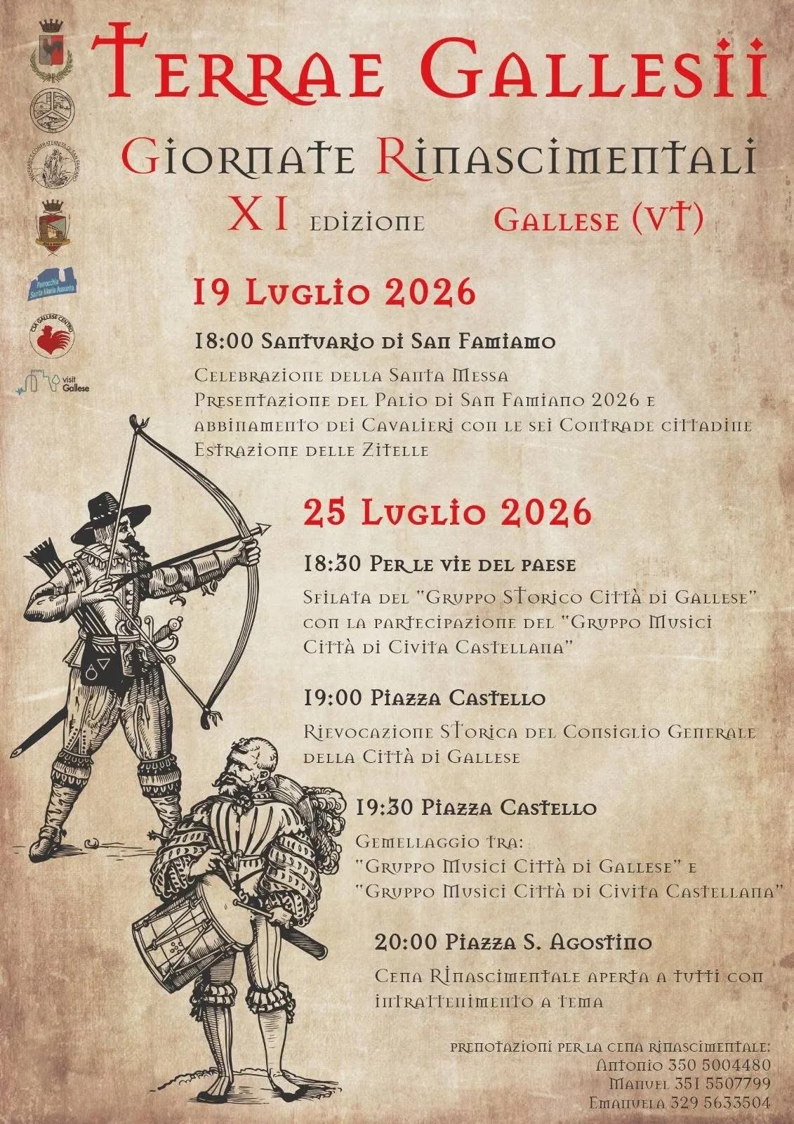 Locandina Terrae Gallesii Giornate Rinascimentali XI Edizione 2026 a Gallese (Viterbo)