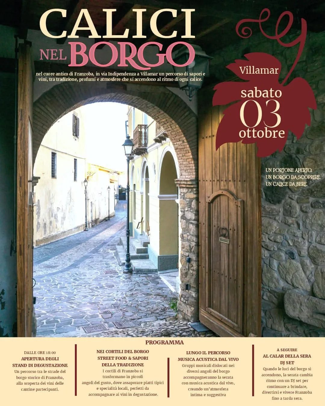 Locandina Calici nel Borgo 2026 a Villamar (Sud Sardegna)