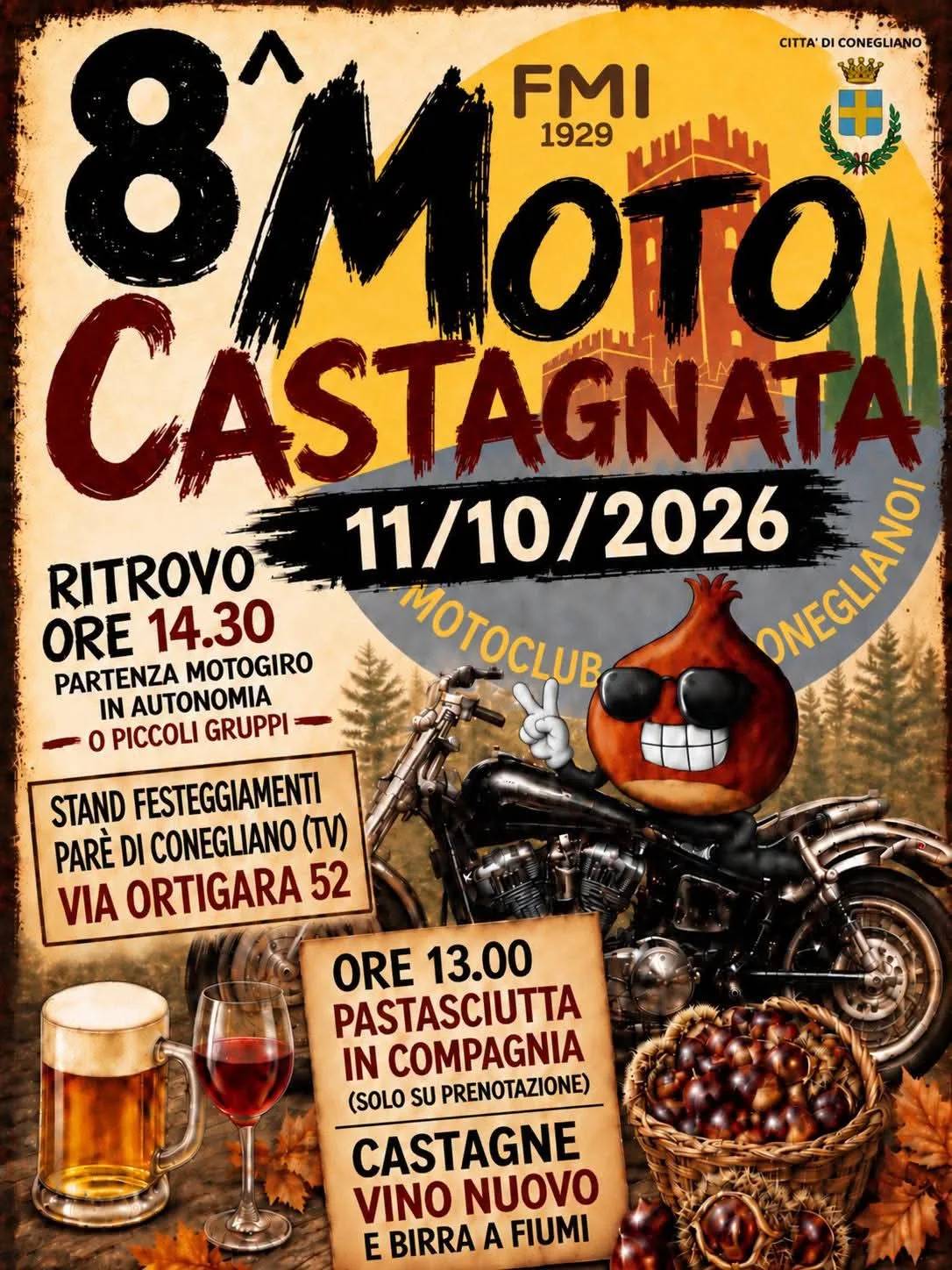 Locandina 8ª Moto Castagnata 2026 a Conegliano (Treviso)
