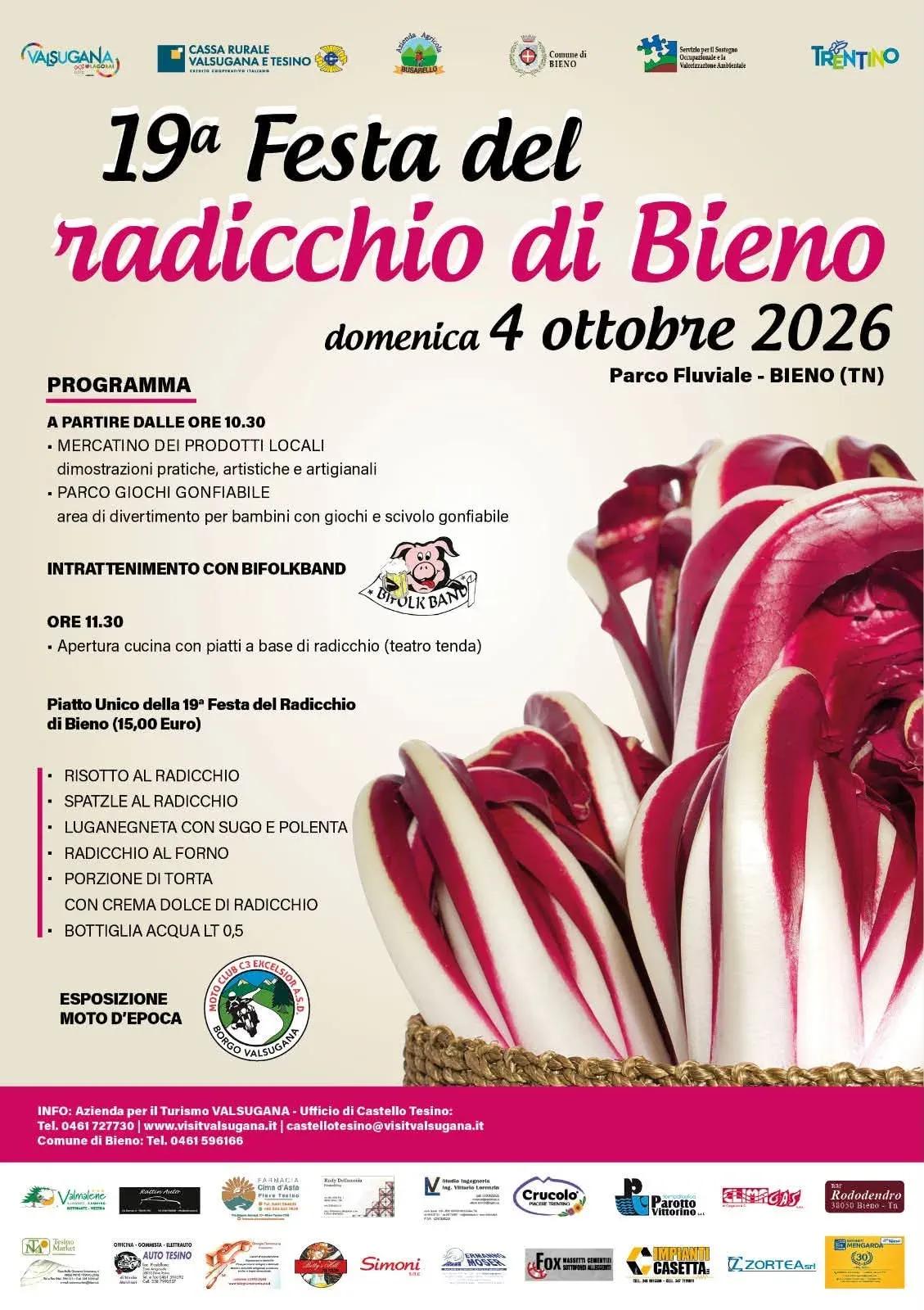 Locandina 19ª Festa del Radicchio di Bieno 2026 a Bieno (Trento)