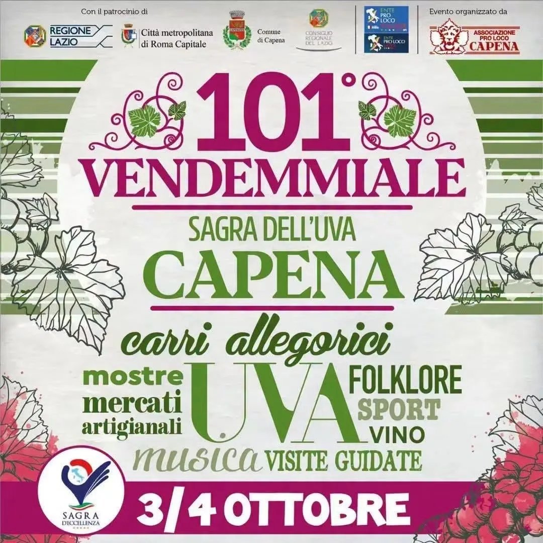 Locandina 101ª Vendemmiale Sagra dell'Uva Capena 2026 a Capena (Roma)